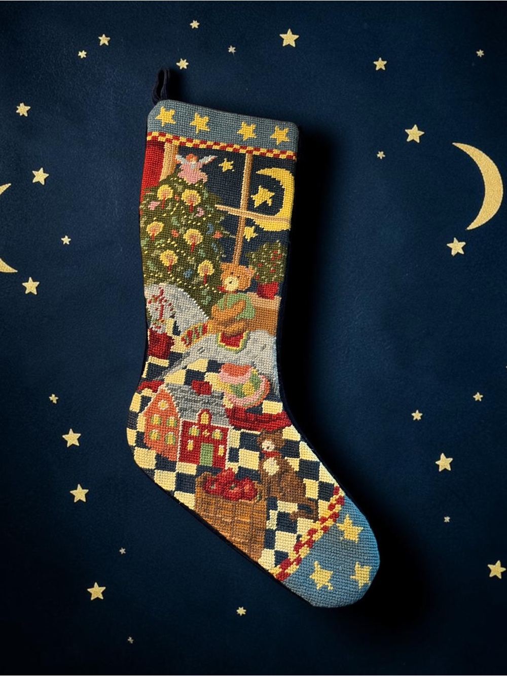 Vintage 1990s Christmas needlepoint stocking